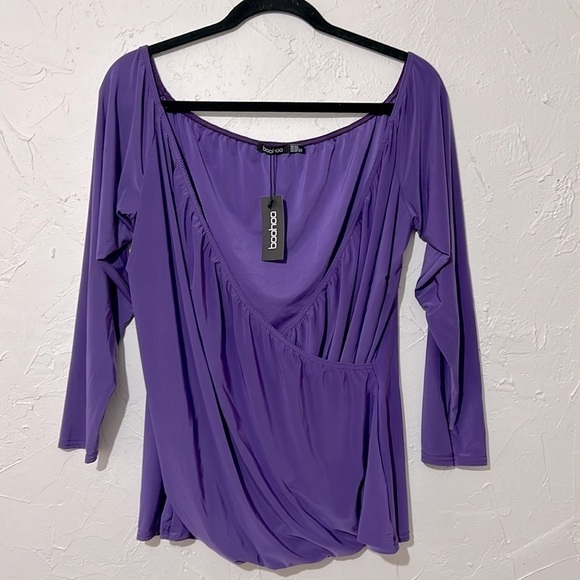 Women’s Plus Size Faux Wrap Long Sleeves Purple Top Off Shoulder Sz 22 - Picture 2 of 6